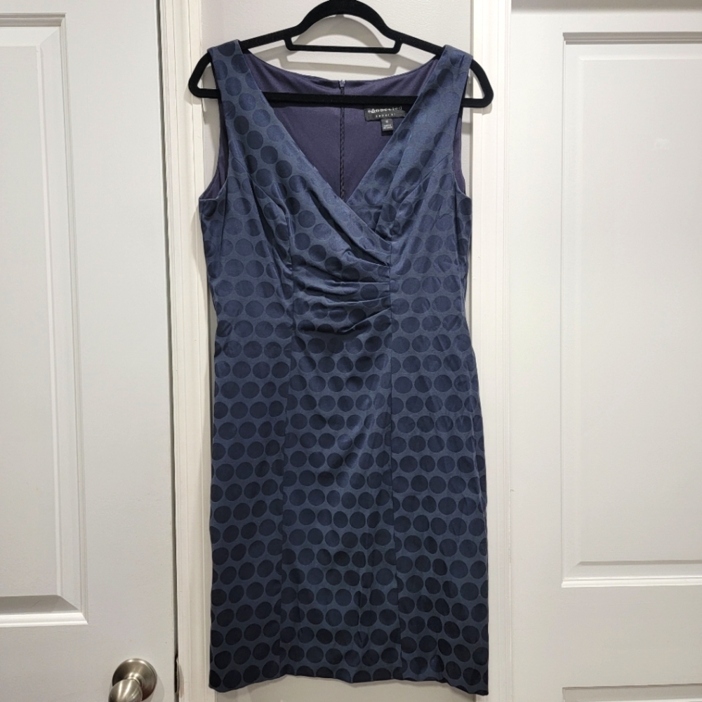 Connected Apparel Blue Polka Dot Sheath Dress